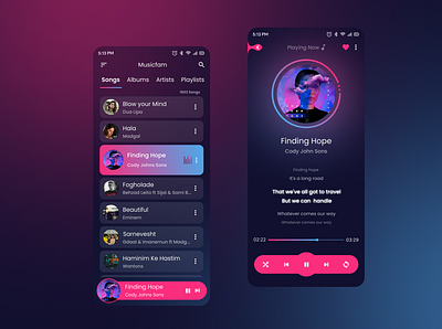 Music Player Application app design ui ux