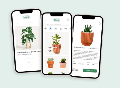 Plant shop cart e commerce design ecommerce app graphic design mobile store online shop online store project shopping ui ux