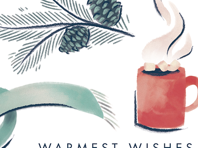 Warmest Wishes cocoa holiday illustration mug pinecone print design scarf watercolor winter
