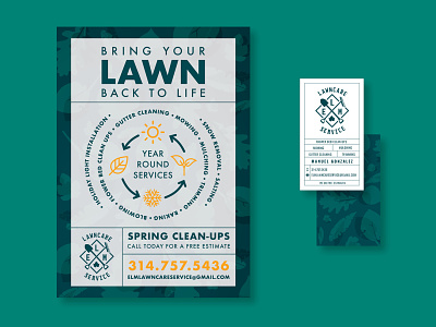 ELM Lawncare Service | Business Card + Flyer advertisment branding business client design flyer green illustration illustrator infographic logo marketing nature vector