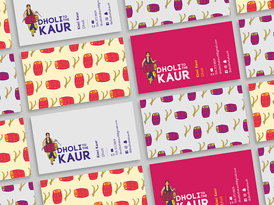 Dholi to the Kaur Business Cards business cards cards client design drums freelance grey illustration indian magenta music musician purple yellow