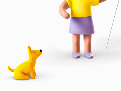 Girl, doggy and robot 3d 3d art branding character desk dog girl help illustration image maya paper robot yellow