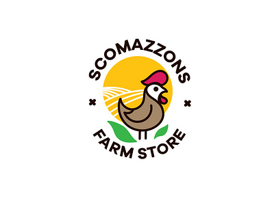 Scomazzons Farm Store farm farming flower green leaf logo rooster store sun yellow
