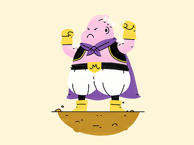 Majin Buu angry cape cartoon dragon ball z illustration procreate steam