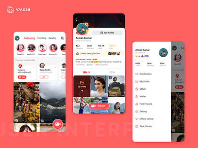 VMate UI design icon live mobie navigation profile trending ui video