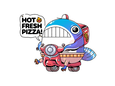Pizza Whale #1 2d animal character characterdesign illustration photoshop redbubble sea sticker whale
