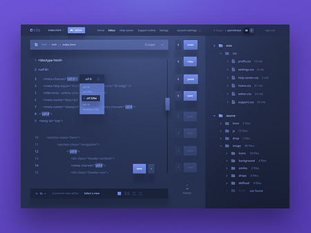 Evio online code editor by patrickreza on Dribbble