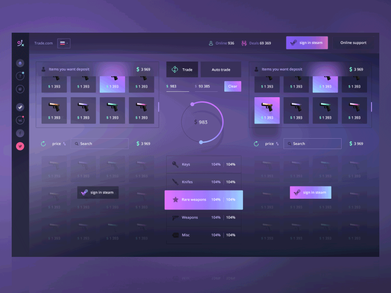 Trade Csgo blur csgo dark dashboard dota2 gradient ios patrickreza steam trade ui ux