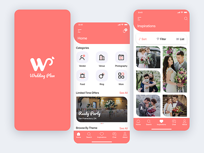 Wedding Plan app branding celebration invite logo mobile app design party photography trending ui ux