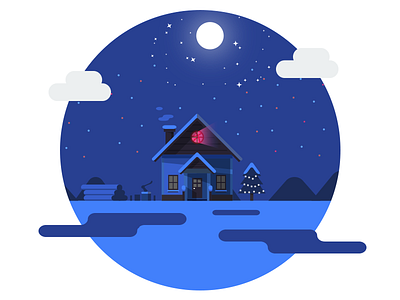 Dribbble Midnight blue cloud dribbble home illustration midnight moon snow star window