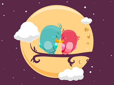 Love Bird bird blue cloude illustration love night pink