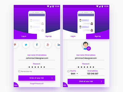 SIGN - IN/UP app flat login mobile screen signin signup social uiux