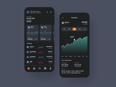 Cryptocurrency - Mobile App app app ui appdesign appux banking crypto currency ios landingpage minimal mobile app mobile design mobileapps mobileappui mobileui nft ui ux webdesign website