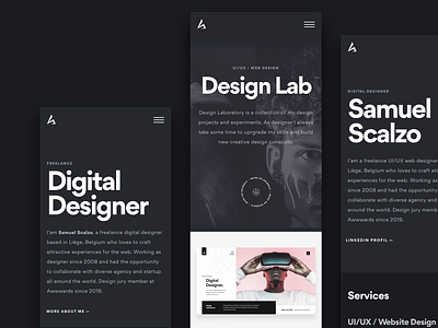 Samuel Scalzo Portfolio Mobile bold dark designer digital designer freelance mobile personal website portfolio responsive typography uiux web design « samuel scalzo »