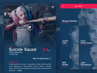 Movie App Suicide Squad app design cara delevingne harley quinn ios jared leto joker margot robbie movie suicide squad
