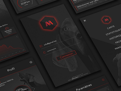 Dog Tracking Android App android app app design dark dog tracking ui