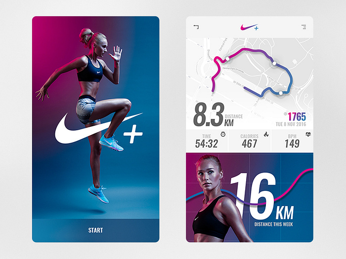 Nike+ running app concept by Samuel Scalzo on Dribbble