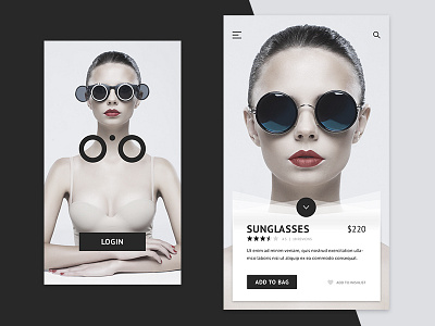 Sunglasses Shop App app daily ui e commerce fashion interface login minimal mobile shop store sunglasses ui