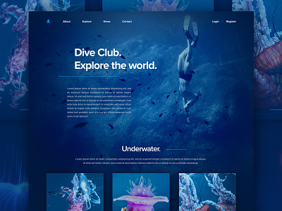 Underwater landing page blue clean deep dive club jellyfish landing page ui underwater web « samuel scalzo »