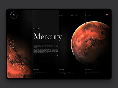 Space Exploration Mercury clean dark interaction layout mercury planet samuel scalzo space ui web web design website