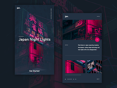 Japan Night Lights UI app clean dark blue design japan lights minimal mobile neon night pink ui