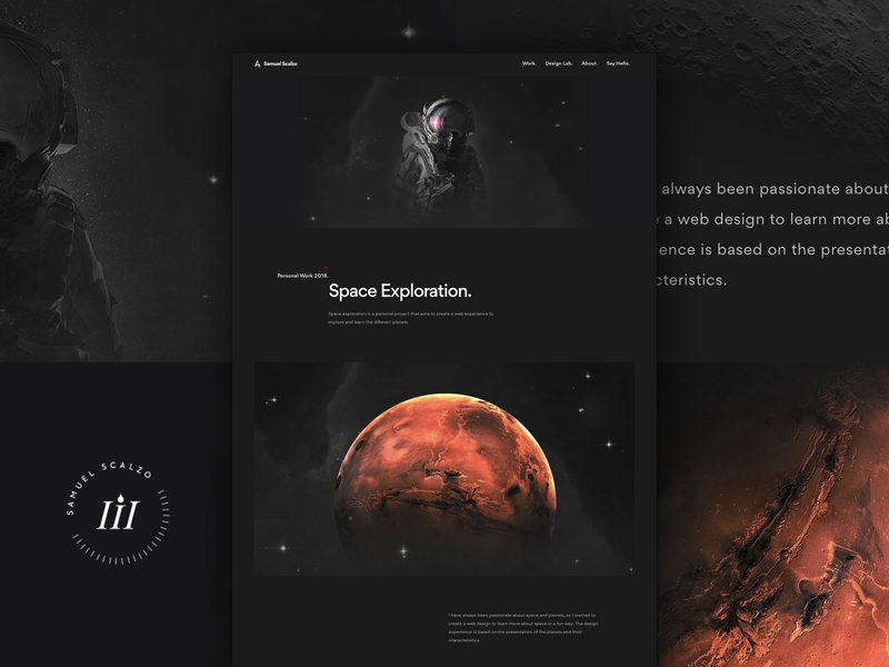 Personal Portfolio Work dark interaction portfolio scalzodesign space ui web design « samuel scalzo »