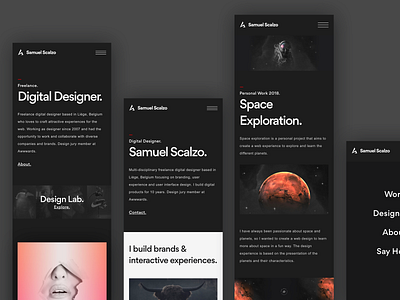 Mobile personal portfolio dark interface mobile portfolio scalzodesign typogaphy ui uiux « samuel scalzo »