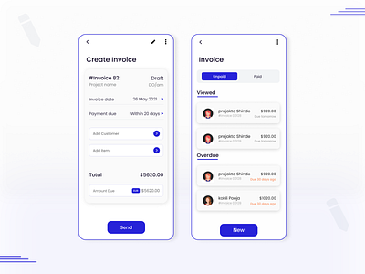 Invoice App Design adobexd app design design figma mobile application uiux user interface