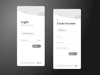 Login & Create Account Screen app design create account design figma login screen mobile application signup screen ui uiux user interface