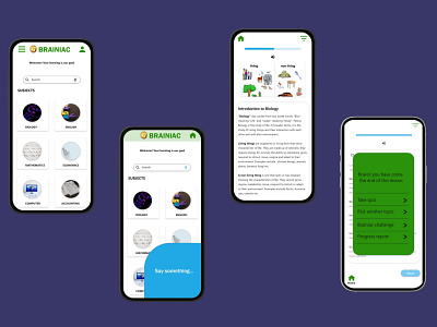 Brainiac: A learning app Phone screen edition design ui ux
