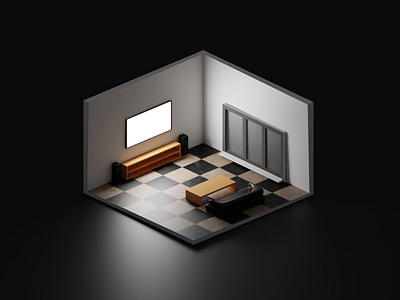 3D Isometric tv Room 3d graphic design