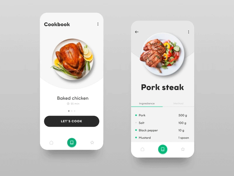 Cookbook animation app design flat gradient grid icon ios minimal motion promo type typography ui ux vector