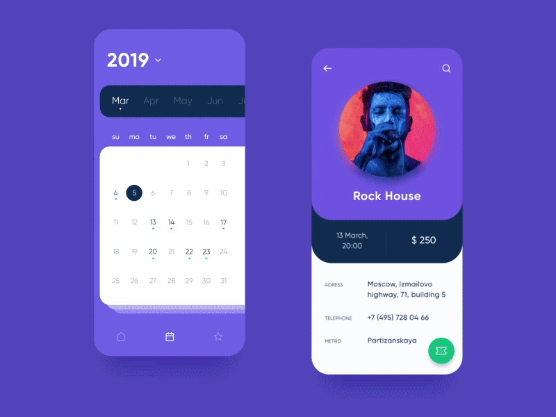 Events calendar animation app design flat grid icon identity ios motion promo type typography ui ux vector