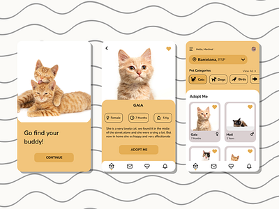 Pets Adoption app UI 🐱 adoption app design graphic design interface interfaz mobile ui user experience ux