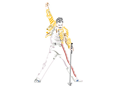 Freddie Mercury asta baffi bianco cantante giallo microfono rock