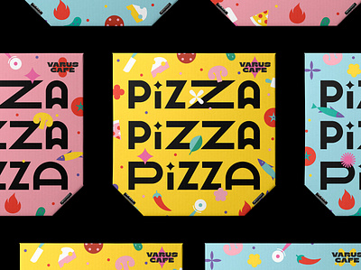 Varus Cafe brand branding cafe graphic design logo packaging pizza box