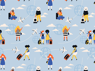Ditsy Travel Adventure Pattern adventure airport pattern people travel vector