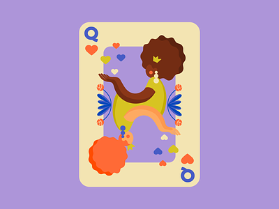 Queen of Hearts Playing Card Design afro card cards crown deck female girls heart hearts illustration people playing cards queen queen of hearts women