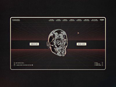 Chrome Tattoo Paris #1 🤖 - Website Layout 3d animation art direction computer concept cyberpunk dystopia experience french grid interaction interface layouts red typography ui ui design vintage web website