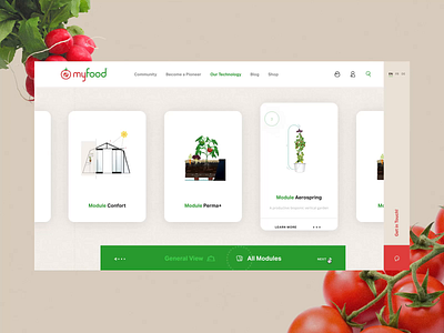 myfood #3 🍅- Card slideshow / Mouse hover / Card module animated animation art direction branding button concept desk green illustration interaction interactive interface module nature organic typography ui design ux design webdesign website