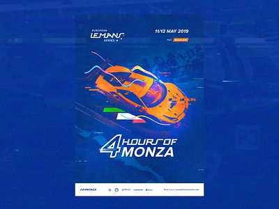 ELMS #2 - Official Race Poster / Monza 🏁 🇮🇹 animated animation art direction blue branding championship concept design glitch interaction motion orange photoshop print print design race retrofuturism typography vhs videogame