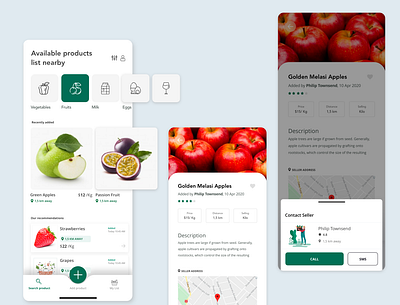 Proximity Market App app app design categories contact green market product page ui ui ux uidesign ux