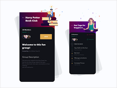 Social Groups app app design application dark theme groups social ui uidesign ux