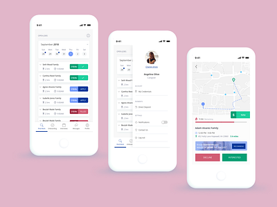 Job Searching App application application design application ui blue calendar clean green job app jobs menu minimal pink profile ux ui ux design