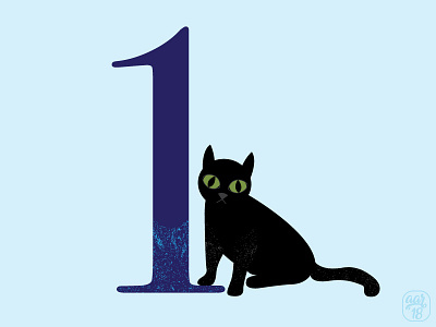 Number Cat - 1 black cat blue cat illustrator numbers numerology one