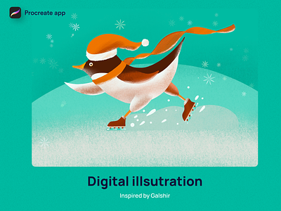 Penguin sliding in the snow art design digital art digital illustration dribbble galshit graphic design illustration procreate