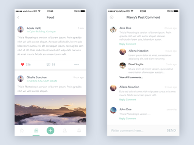 Feed & Comments Screen activity app clean feed ios minimal social ui