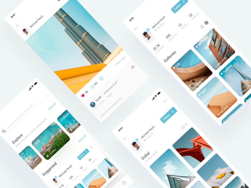 Profile & Feed page app design feed interaction ios iphone profile screens travel ui ui style uiux ux