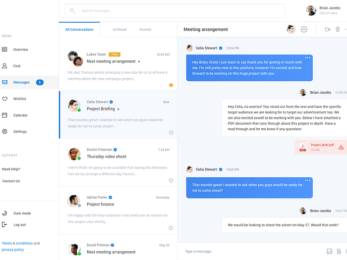 Dashboard Client Message by Reiss on Dribbble