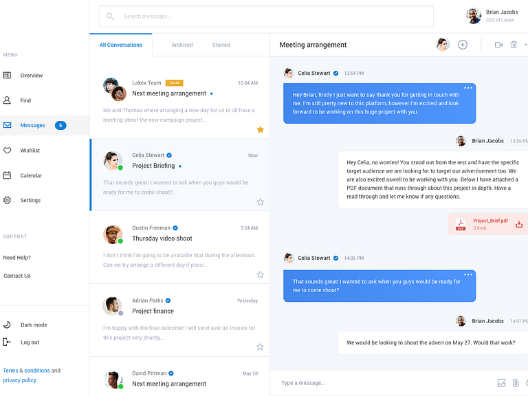 Dashboard Client Message by Reiss on Dribbble